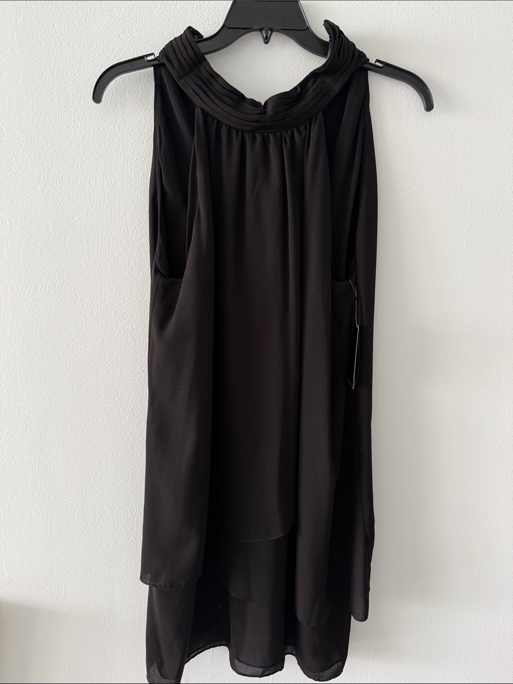 Zara Black Sleeveless Midi Dress with Pleated Neck